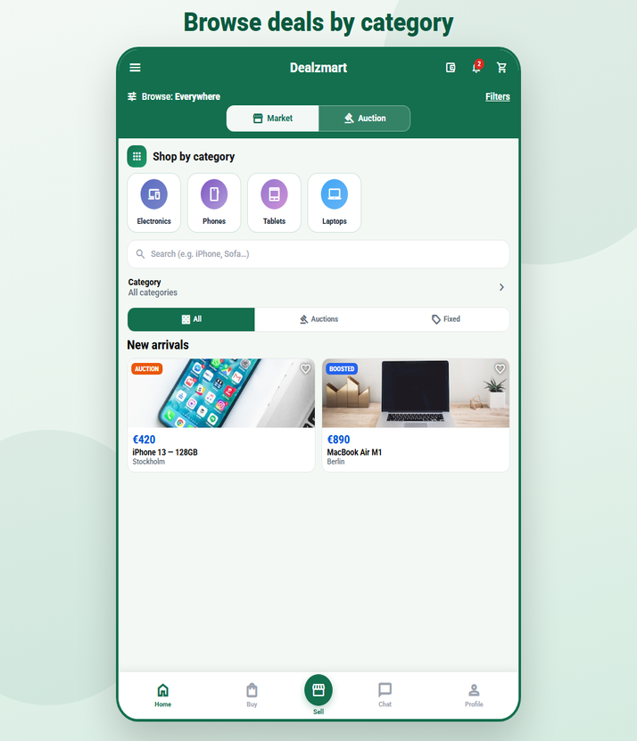 Dealzmart app home screen showing local listings